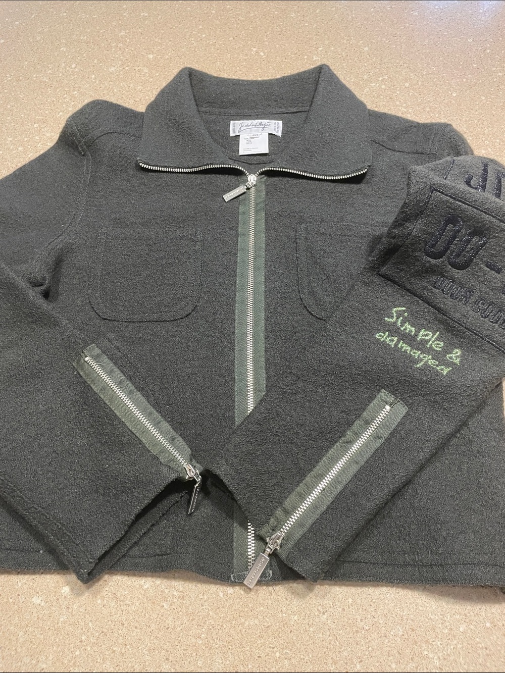 Rare Vintage Jc De Castelbajac Dark Gray Zip Front Women's Wool Sweater/Jacket
